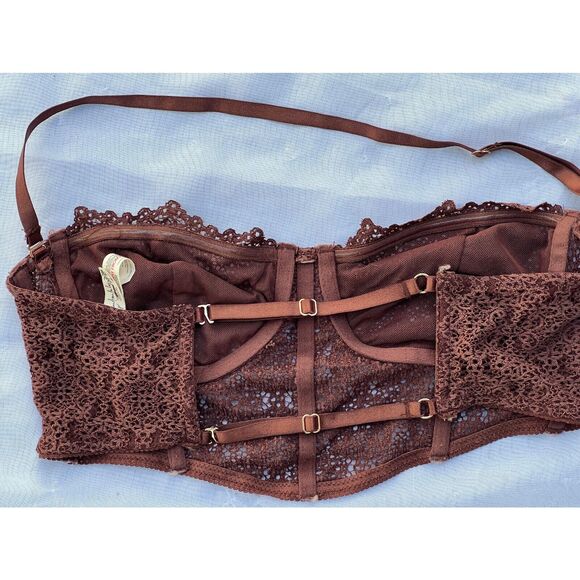 Free People Intimately Brown Lace Crochet Bralette Nylon Sz L - Picture 4 of 8